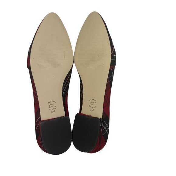 Talbots Tartan Red Plaid Ruffle Detail Pointed Toe Flats Women's Size 9 - Picture 9 of 10